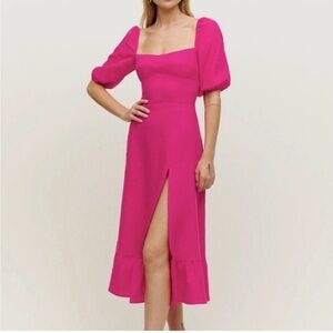 Reformation Fuchsia Puff-Sleeve Maxi Dress